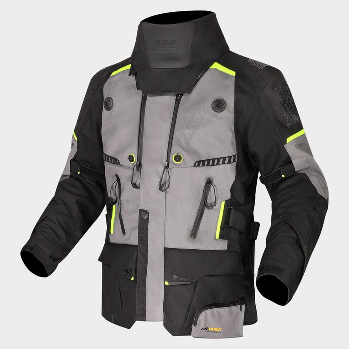 LS2 Apollo Textile Jacket Black Dark Grey Hi-Vis Yellow