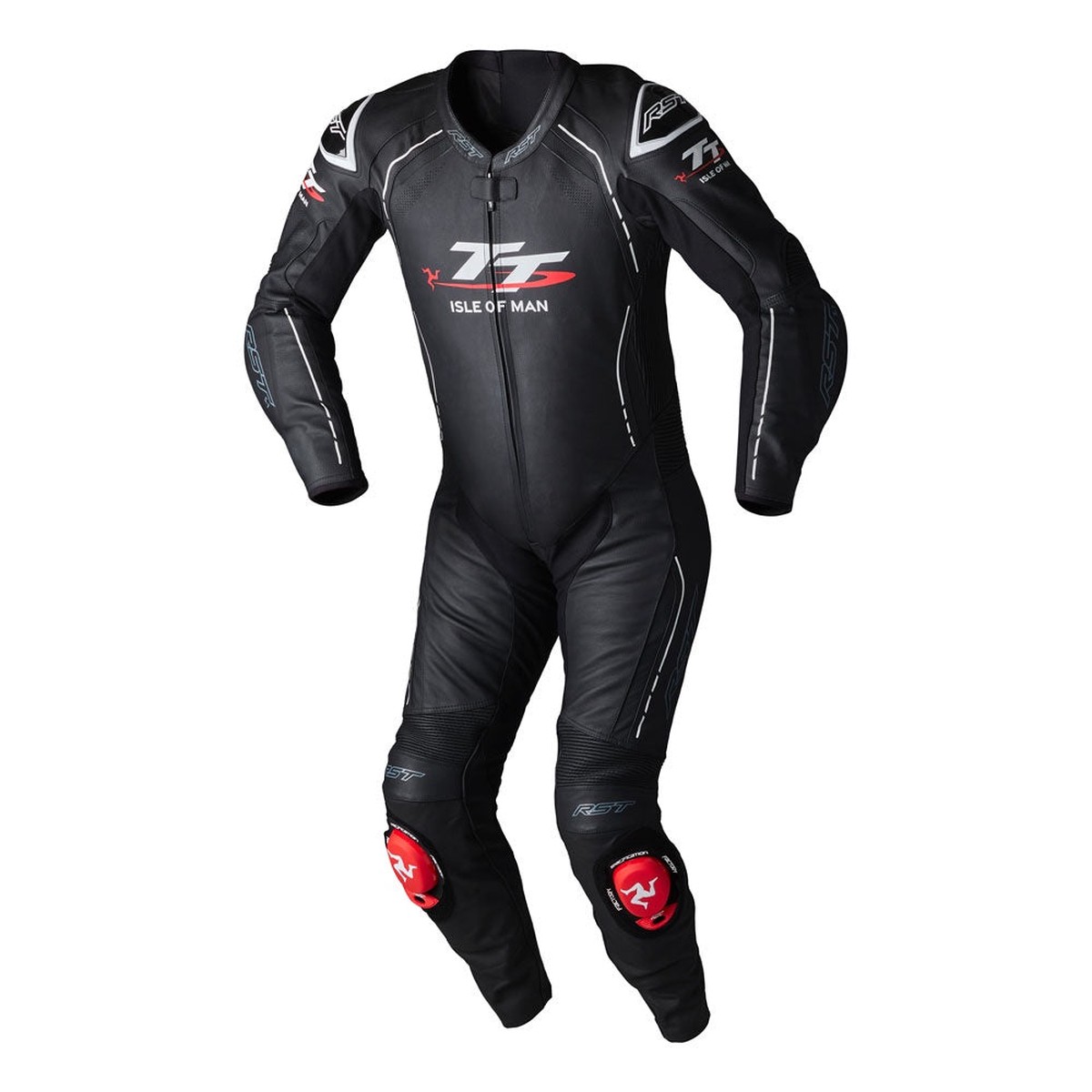 RST S1 CE Mens Leather Suit - IOM Logo Black White